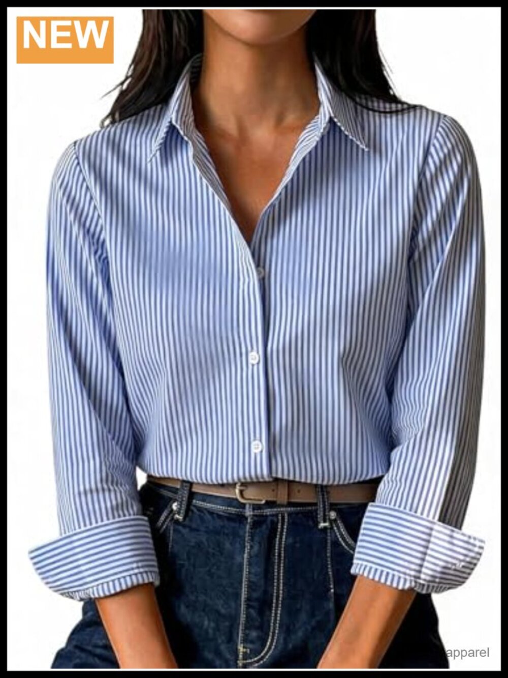 Striped Button Down Long Sleeve Collared Blouse Non-Stretch